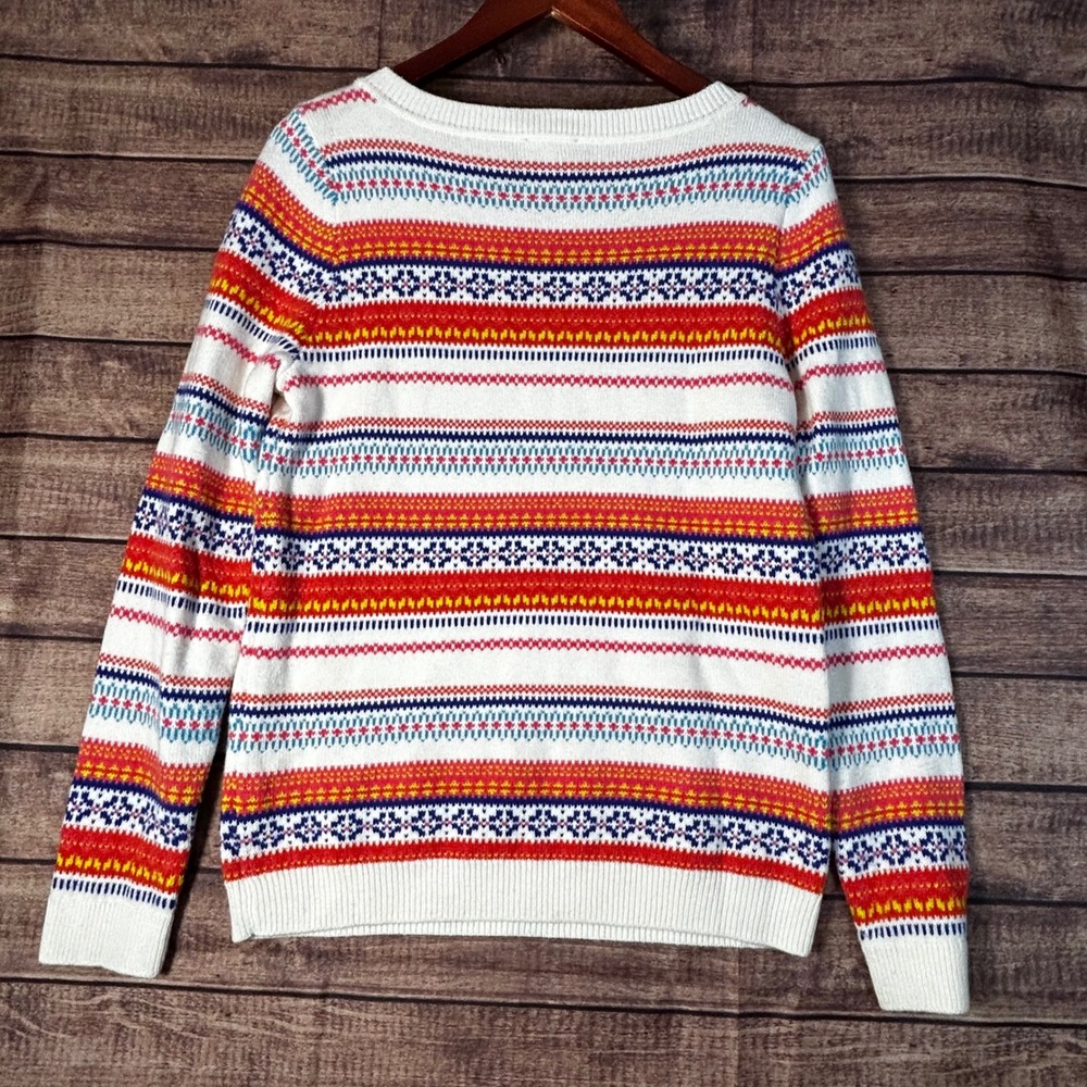 Talbots Womens White Multi Color Fair Isle Stripe Lambswool Blend Sweater Size M - Picture 5 of 8